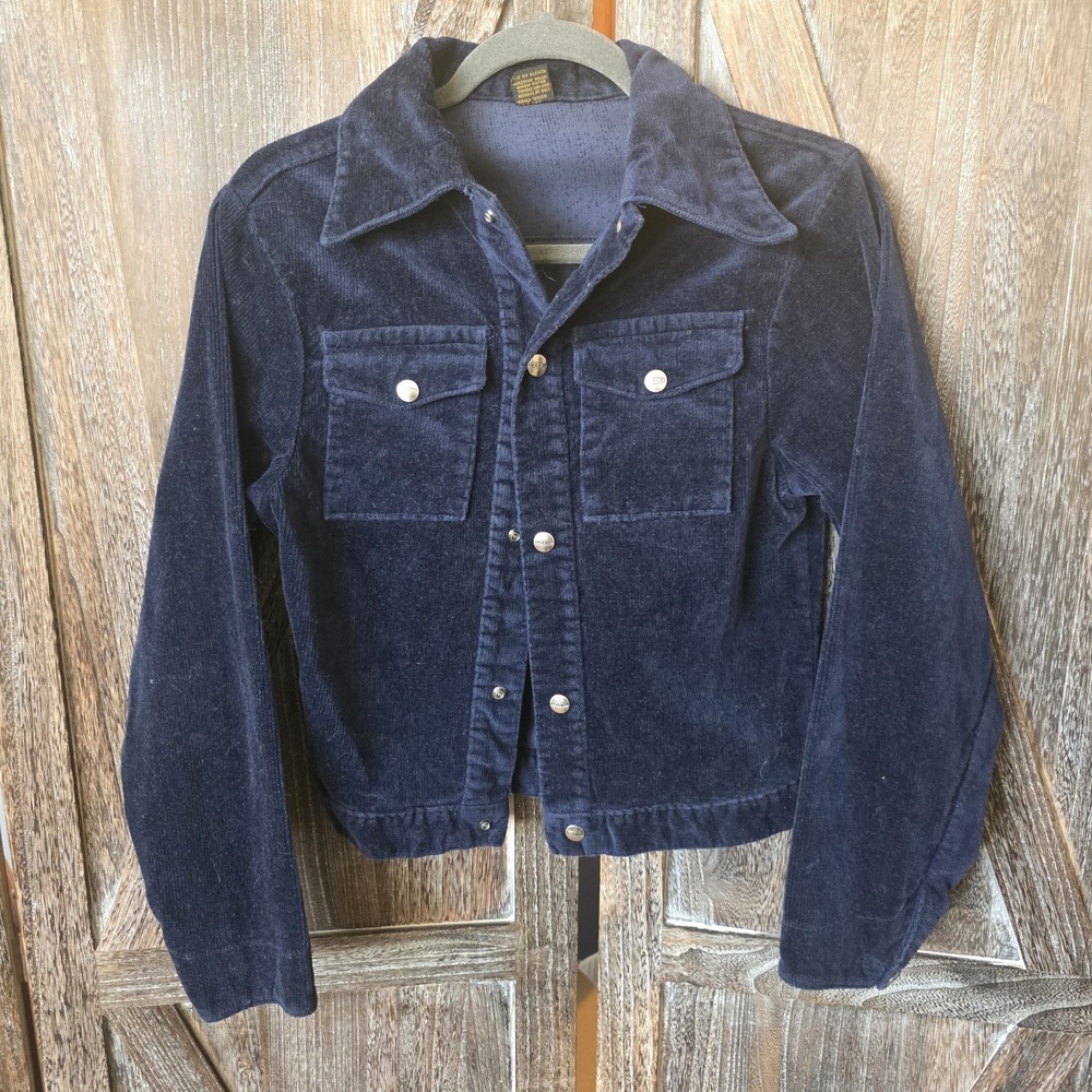 Mann Jacket‎ Navy Blue Corduroy Button Up Collared Pockets Cropped Grunge